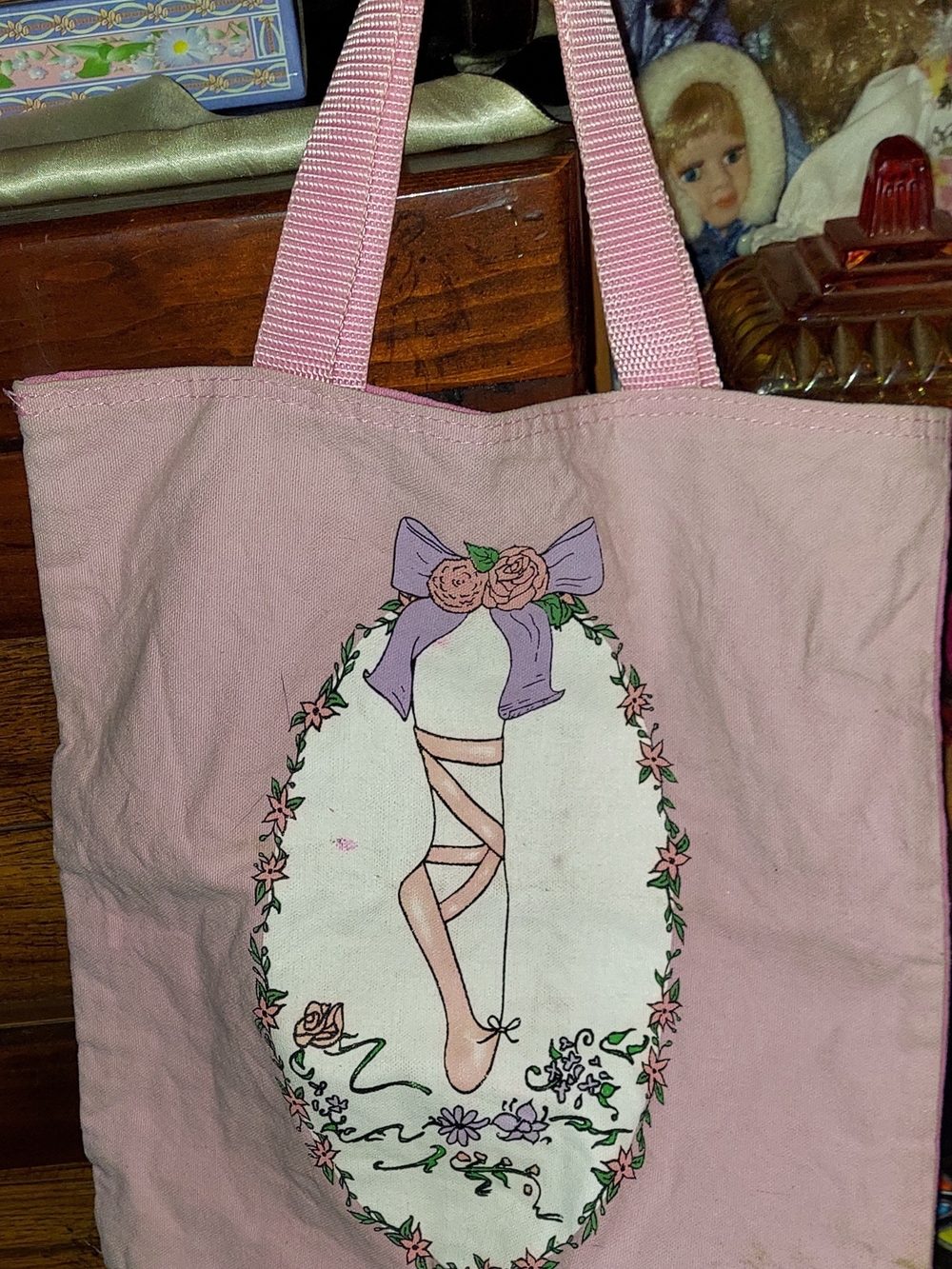 Pink Ballet Tote Bag with Floral Bow Design